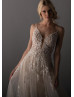 Beaded Ivory Lace Tulle Open Cross Back Wedding Dress